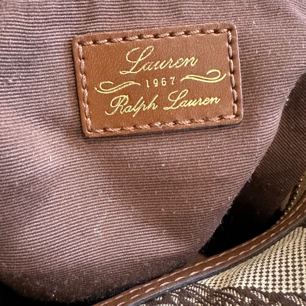 Lauren Ralph Lauren Women’s Brown Leather Trim Equestrian Tote Bag - Picture 10 of 16